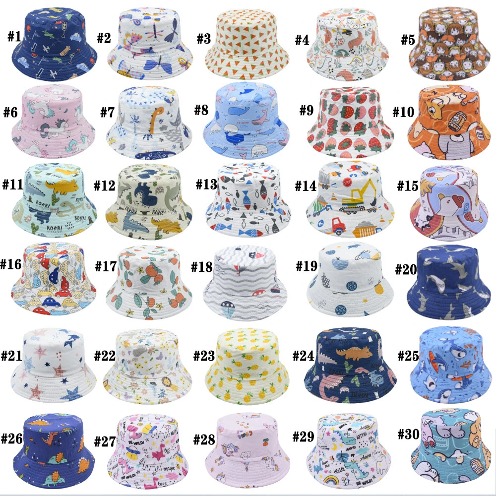 Custom Different Style Baby &amp; Toddler Girl Full Printing Sun Protective Reversible Bucket Kids Sun Cap Baby Hat