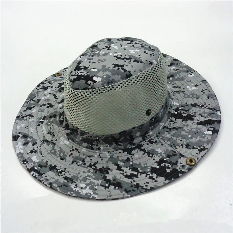 Custom Wide Brim Camo Bucket Hat for Outdoor Men Fishing Hunting Hat Bucket Boonie Outdoor Cap Washed Cotton Summer