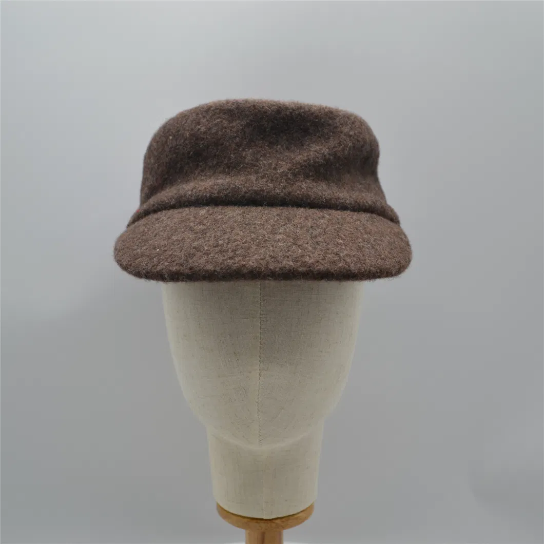 Manufactory Autumn Winter Chocolate Pure Color Wool Flat-Top Male Military Hat Cap with Small Brim