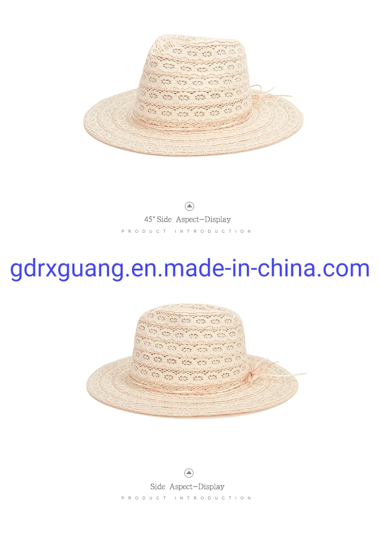 Outdoor Summer Beach Jazz Fedora Panama Straw Hat for Women