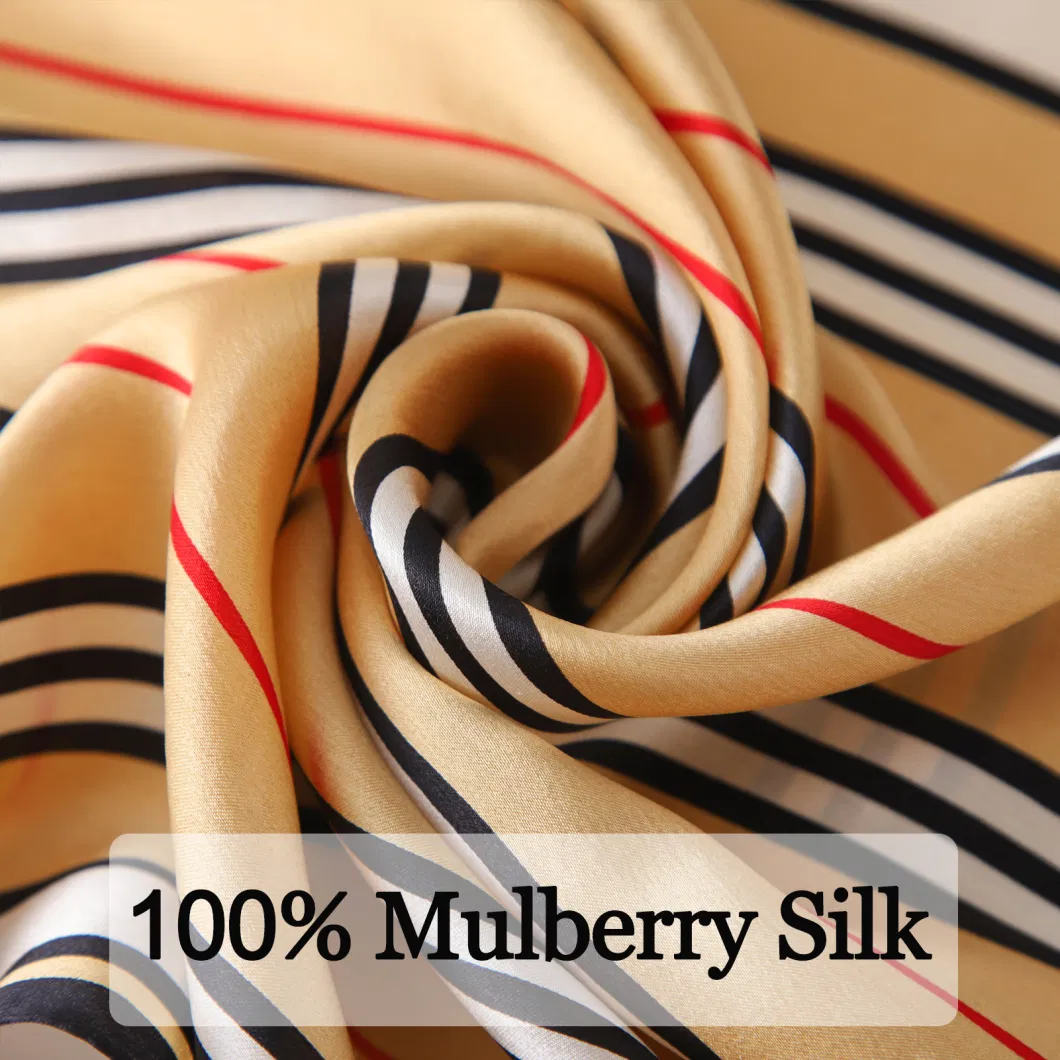 21*21in Yellow Stripe Square 100% Pure Silk Scarf Bandanas for Women