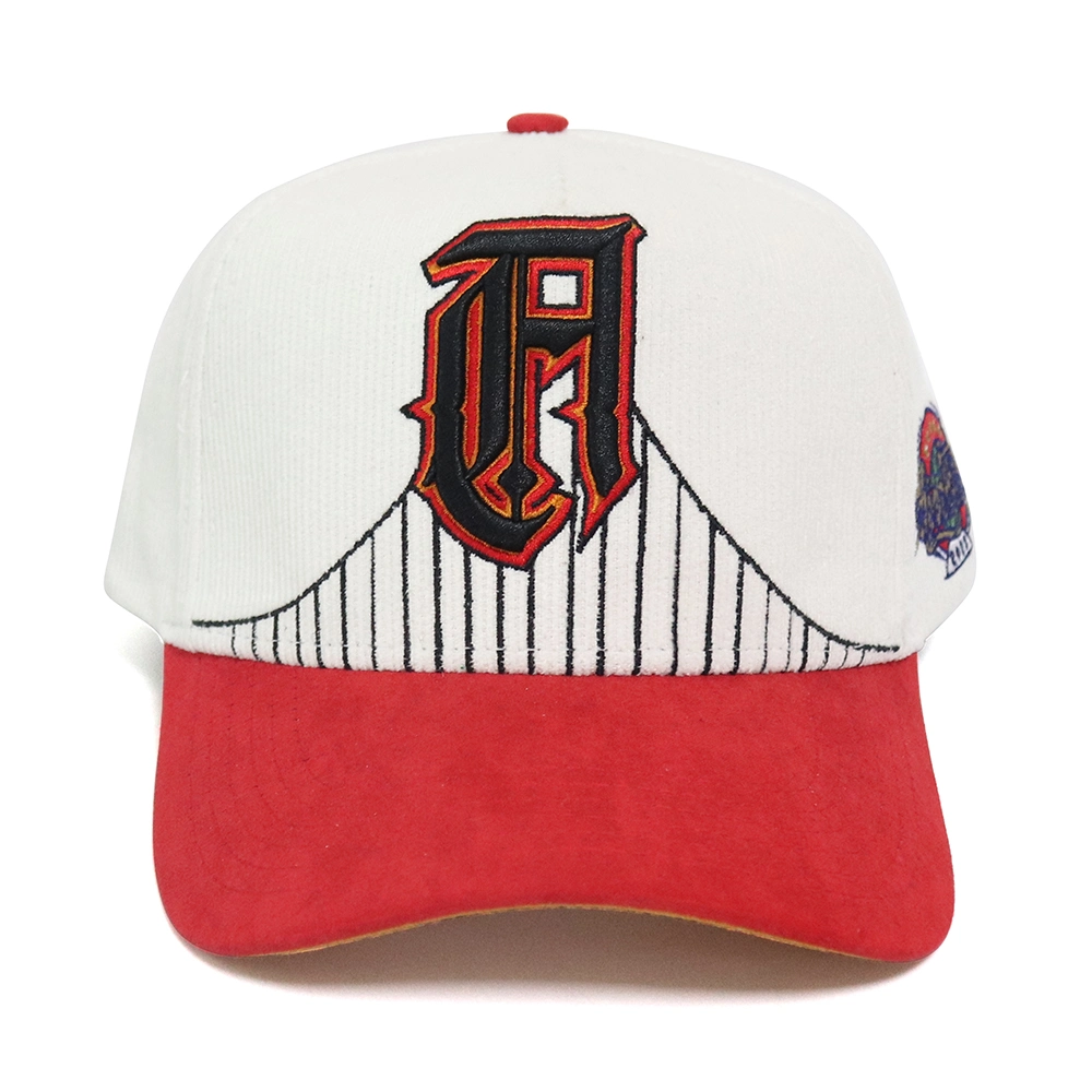 Fashionable Breathable Red and White Baseball Cap Made of Corduroy Fabric