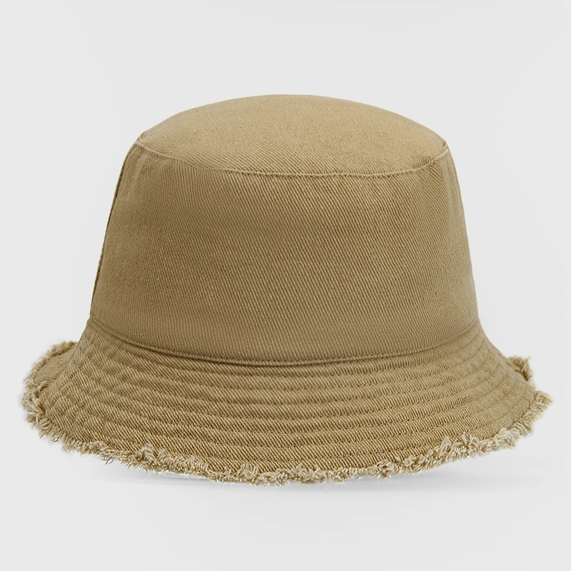 Hot Sale Plain Custom Made Washed 100% Cotton Summer Female Frayed Brim Bucket Hat