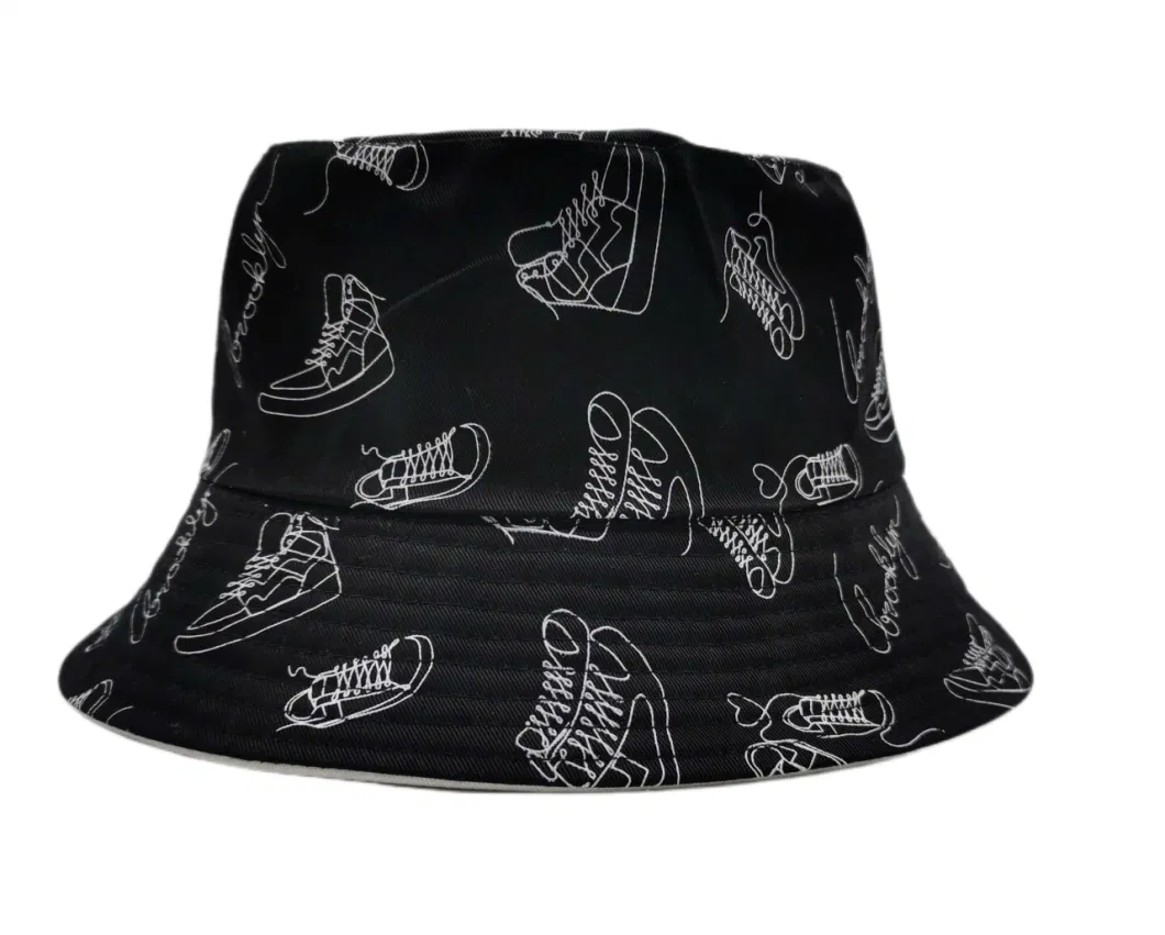 Reversible Bucket Hat with Printing Fishing Hat Both Sides Wear Cotton Casual Cap