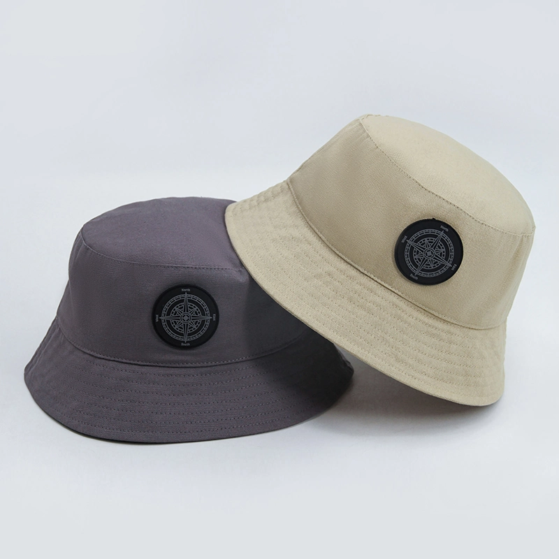 PU Leather Patch Custom 100% Cotton Men Bucket Hat Casual Fisherman Hat