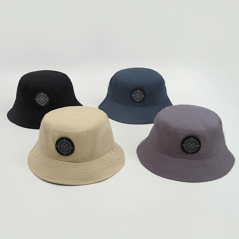 PU Leather Patch Custom 100% Cotton Men Bucket Hat Casual Fisherman Hat