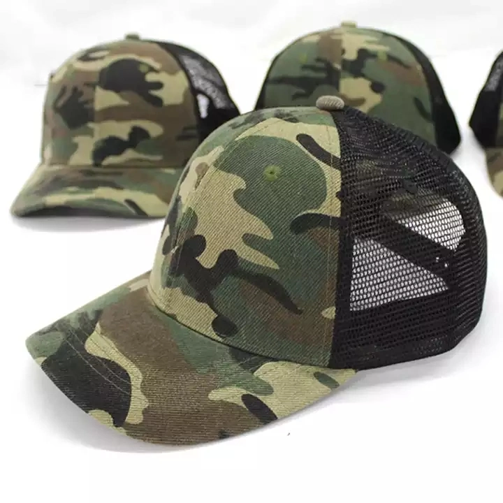 Wholesale High Quality Custom Design 6 Panel Camo Personalized Trendy Camping Trucker Men Caps Hats