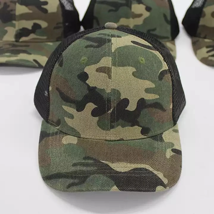 Wholesale High Quality Custom Design 6 Panel Camo Personalized Trendy Camping Trucker Men Caps Hats