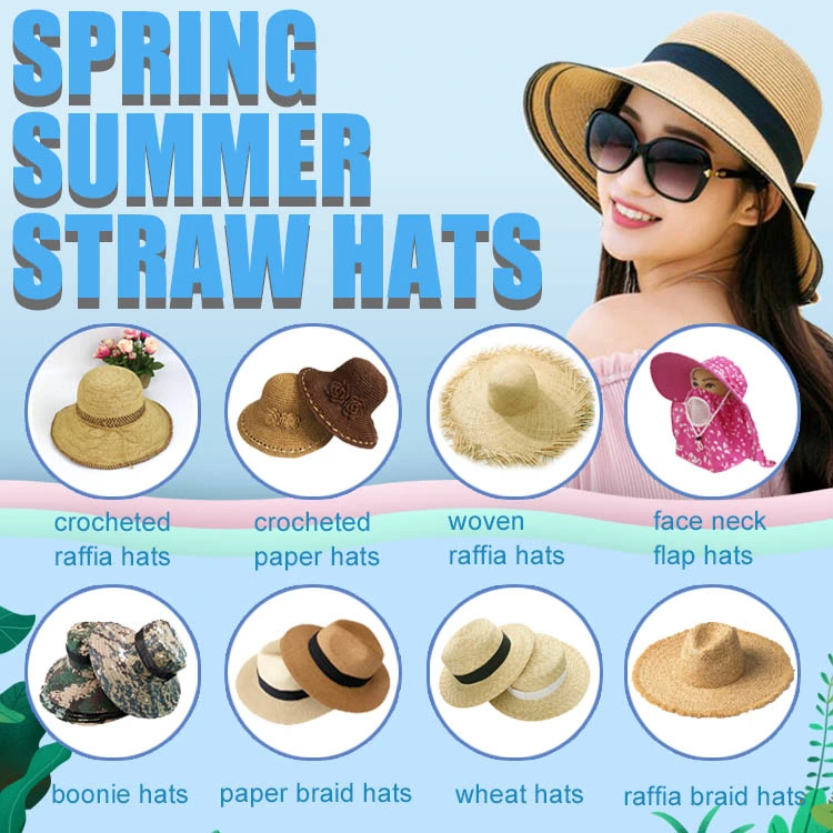 Fashionable Women Beach Solid Color Straw Hat Wide Brim Natural Summer Hats