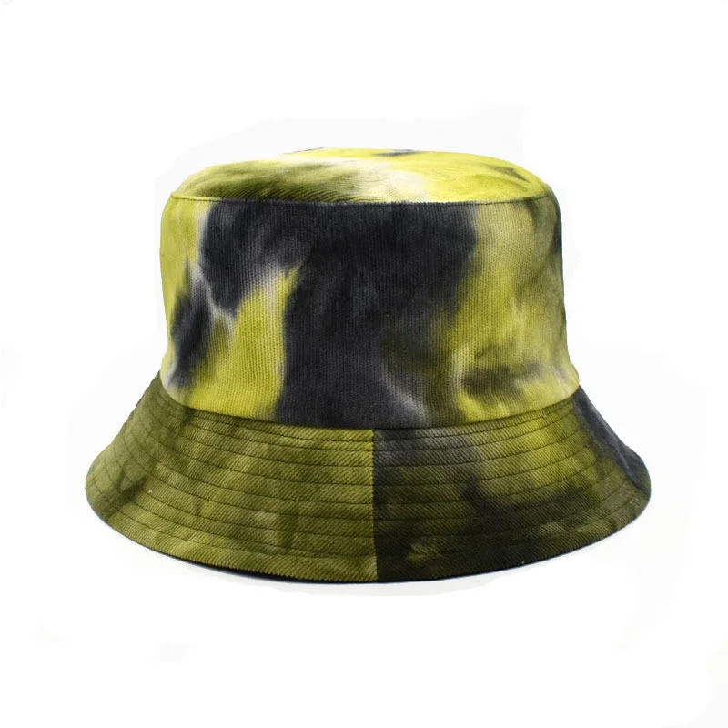 Top Sale Tie-Dye Luxury Corduroy Bucket Hat Wide Brim Reversible Sunshade Cap Hip Hop Hat Unisex Fisherman Bucket Hat