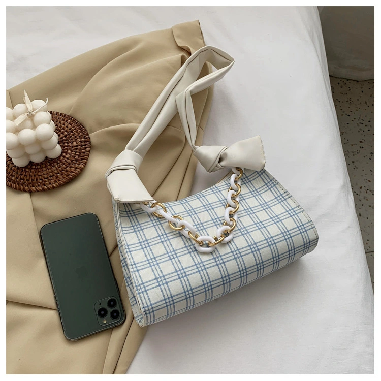 Grid Pattern PU Fashion Shoulder Lady Handbag
