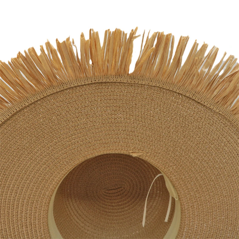 Ladies Foldable Beach Floppy Tassels Wide Brim Sun Gorras Protection Straw Summer Hats