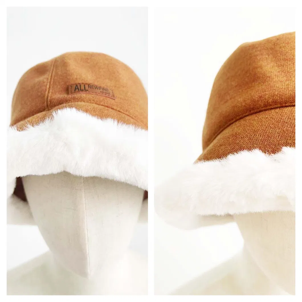 High-Quality Fashion Warm Coldproof Sunshade Lamb-Wool Fluffy Caps Bucket Hat