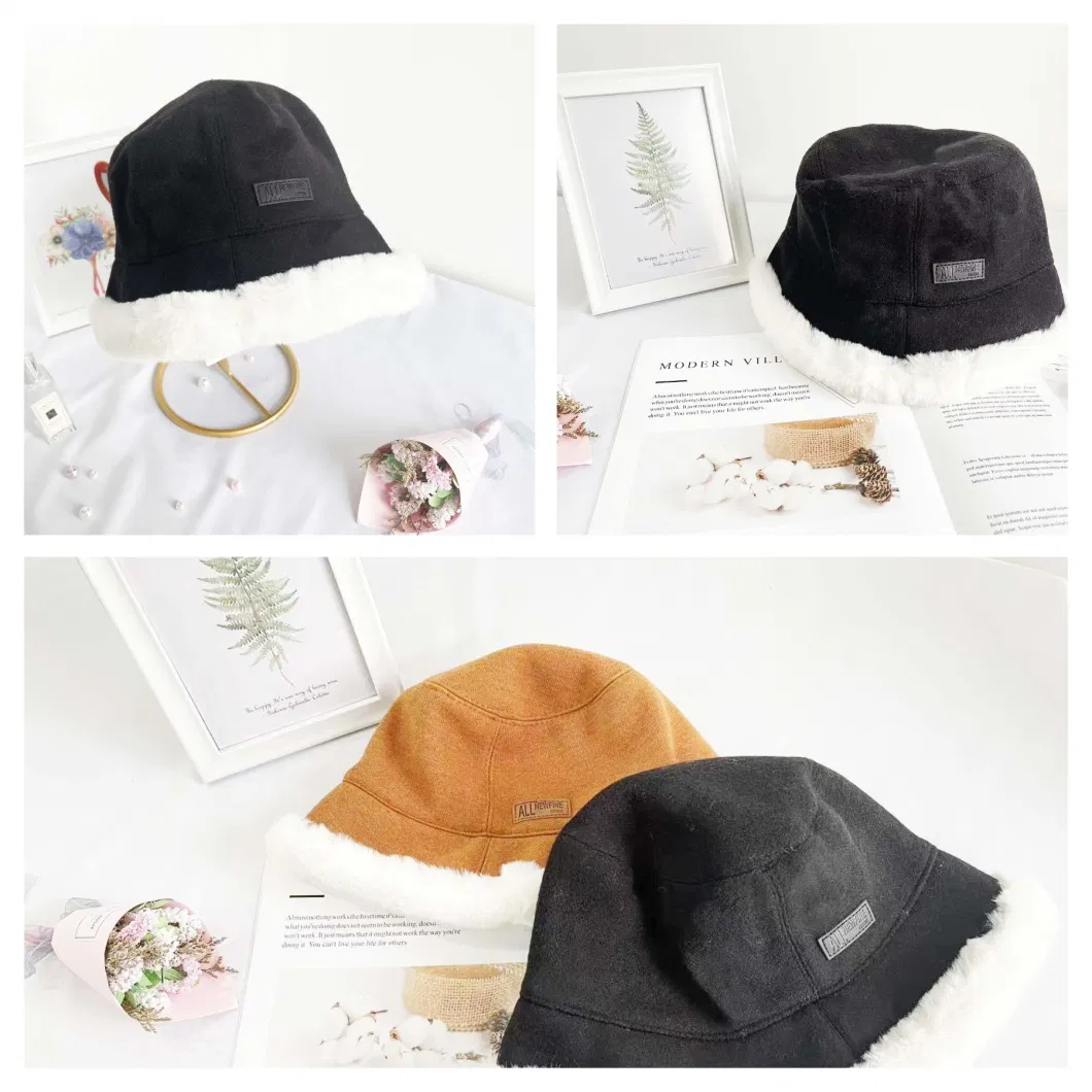 High-Quality Fashion Warm Coldproof Sunshade Lamb-Wool Fluffy Caps Bucket Hat