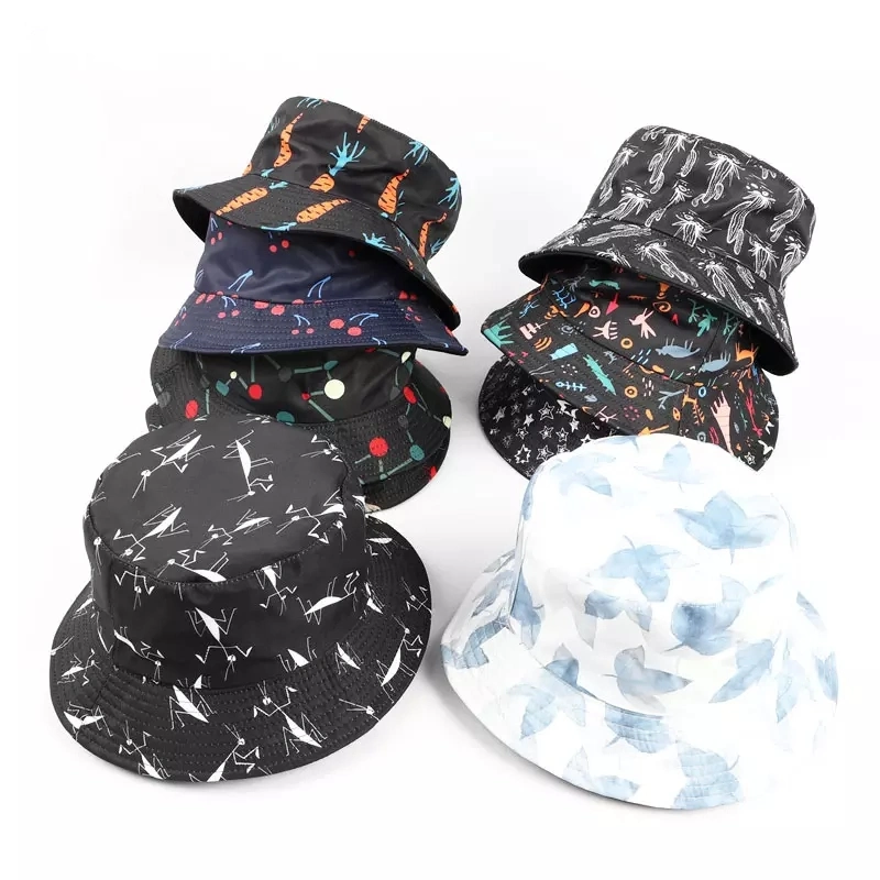 Wholesale Solid Reversible Outdoor Sun Protection Fashionable Fisherman Hat Printed Style 5 Bucket Hat