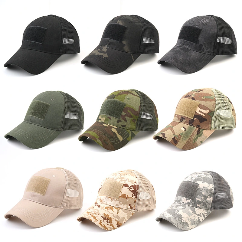 Tactical Army Camouflage Baseball Cap Mesh Sports Cap with Woven Patch Camo Trucker Hat