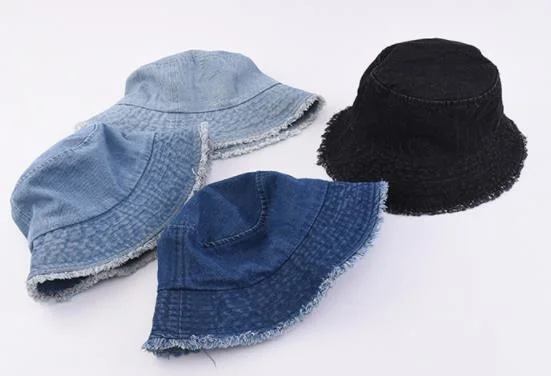 Stone Enzyme Washed Denim Vintage Bucket Hat with Trimming