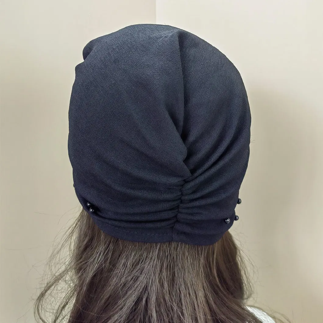 Muslim Pleated Beanie Cap Hijab Beads Turban Hat for Women