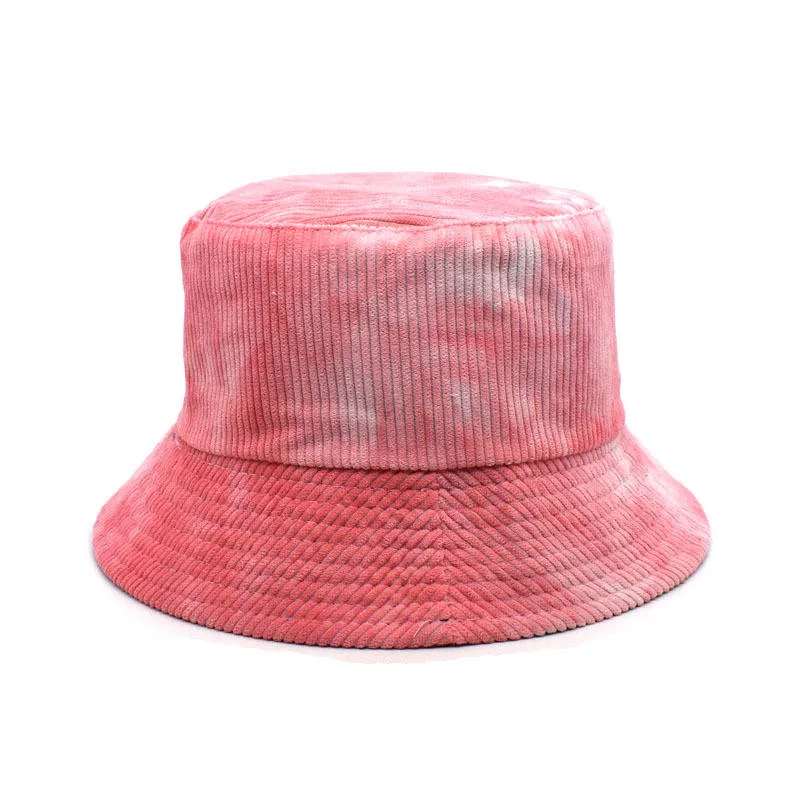 Top Sale Tie-Dye Luxury Corduroy Bucket Hat Wide Brim Reversible Sunshade Cap Hip Hop Hat Unisex Fisherman Bucket Hat