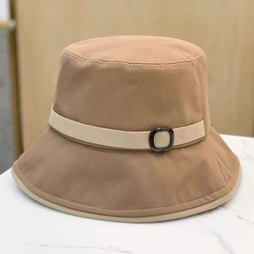 Simple Black Bucket Hat with Ribbon and Decoration Button