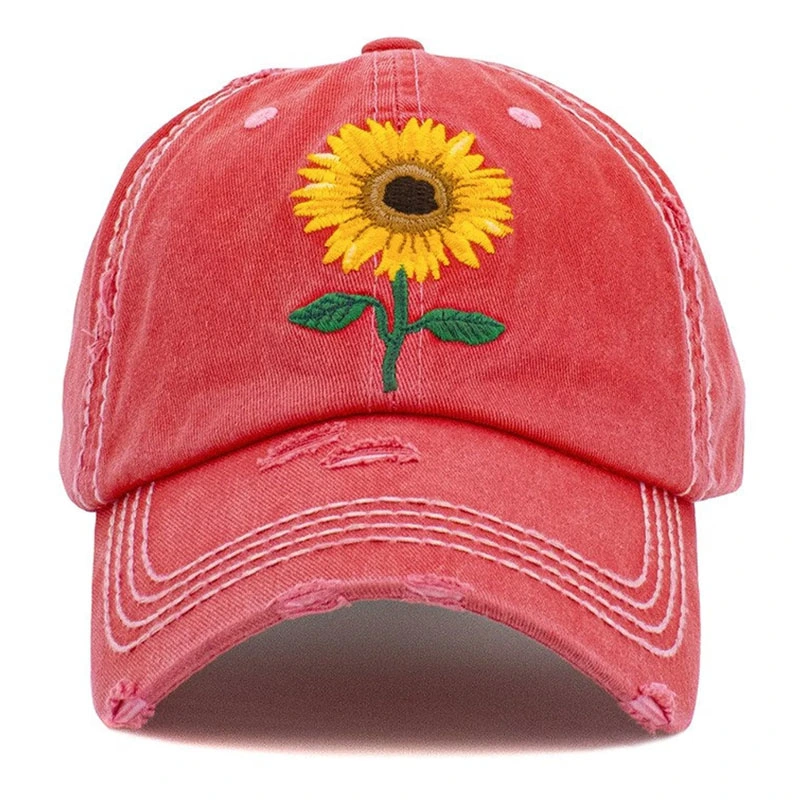 Sunflower Embroidery Customized Sports Caps Men Women Cotton Washed Vintage Dad Hat