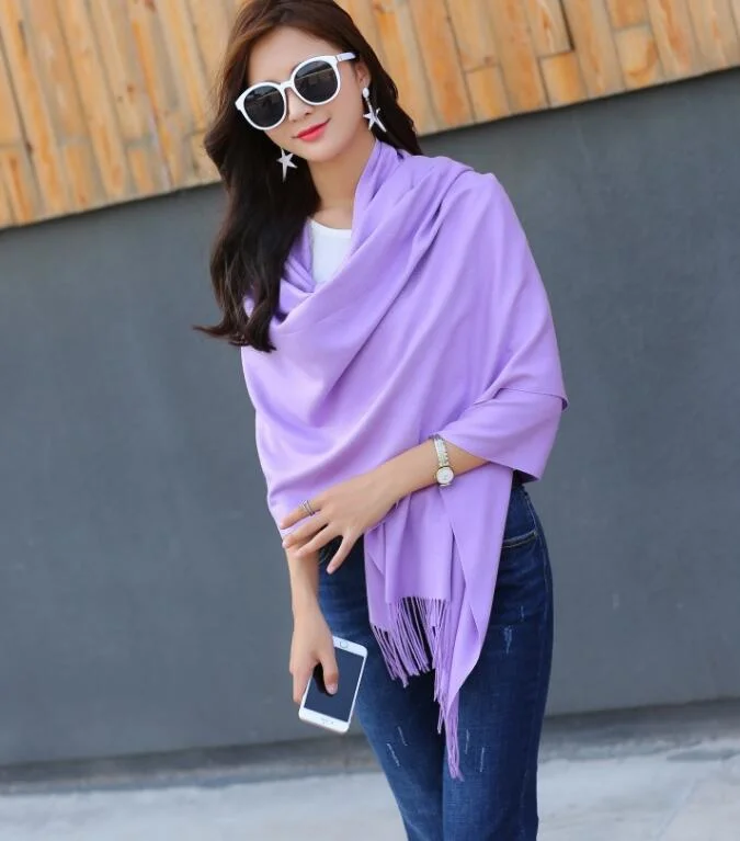 Small Quantity Customized Your Logo Faux Cashmere Tassel Shawl Wrap Scarf