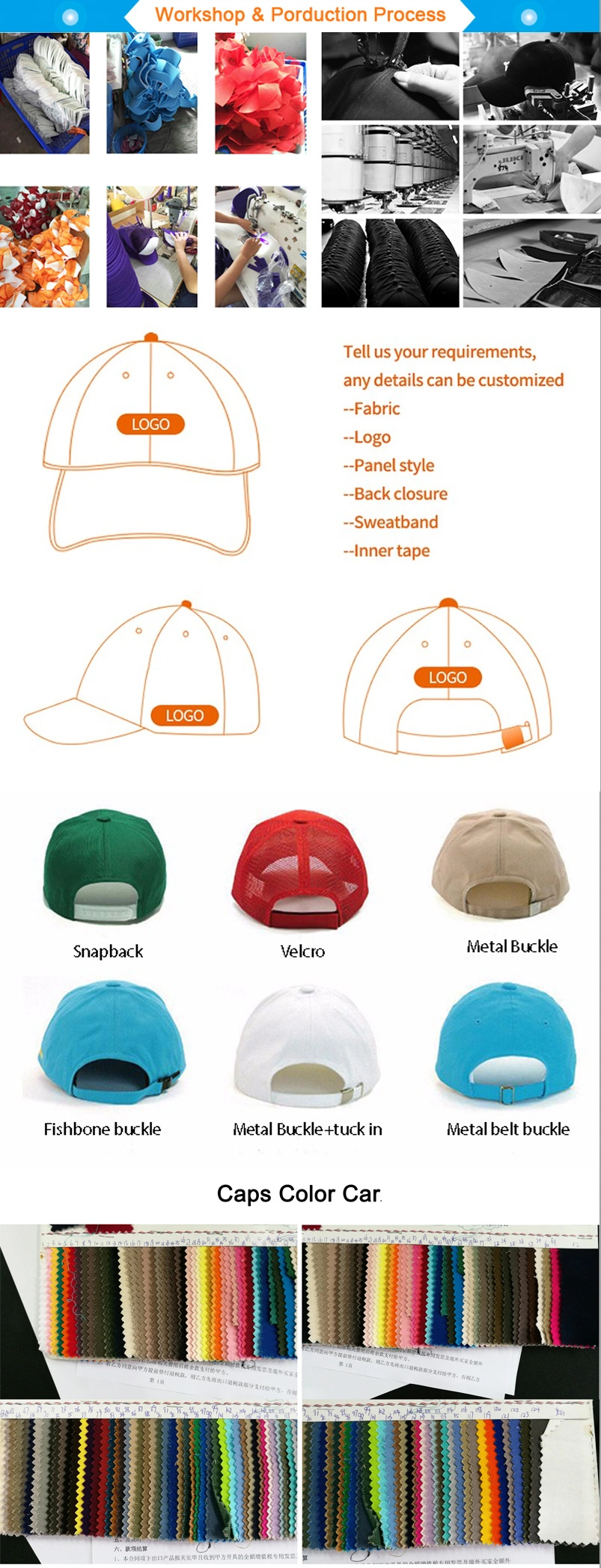 High Quality 100% Cotton Structured Unstructured 6 Panel Custom Embroidery Logo Men Caps Flat Brim Hats Snapback Caps