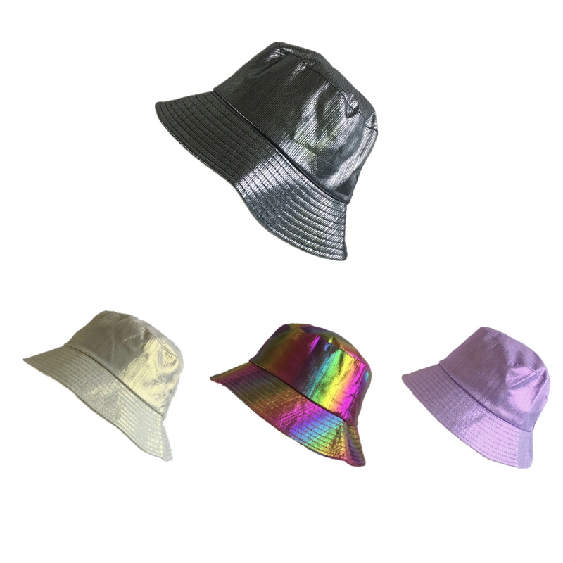 Metallic Bucket Hat Trendy PU Fisherman Hats Unisex Fisherman Hats Unisex Reversible Packable Bucket Cap