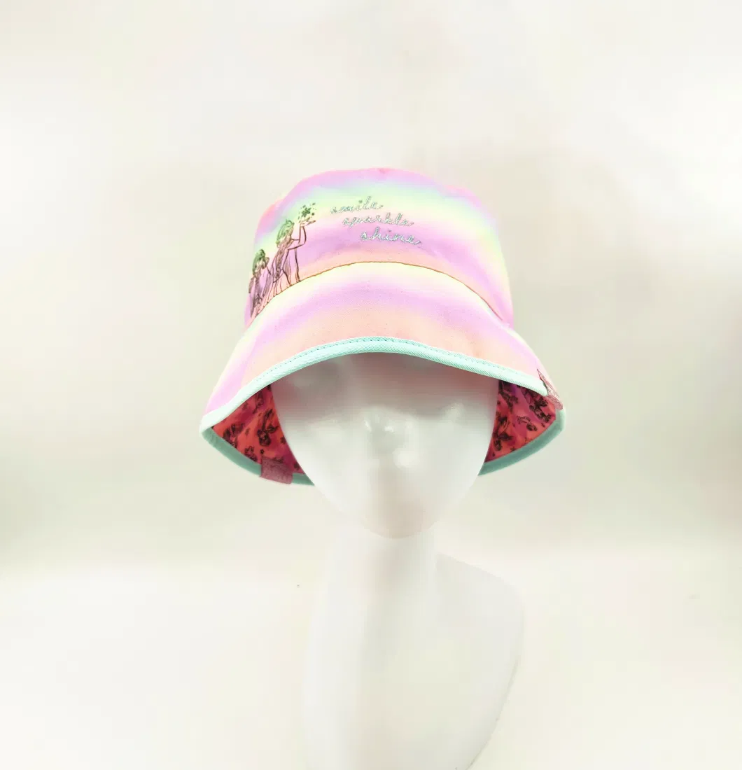 Polyester Fabric Sublimation Printed Bucket Hat, Reversible Style