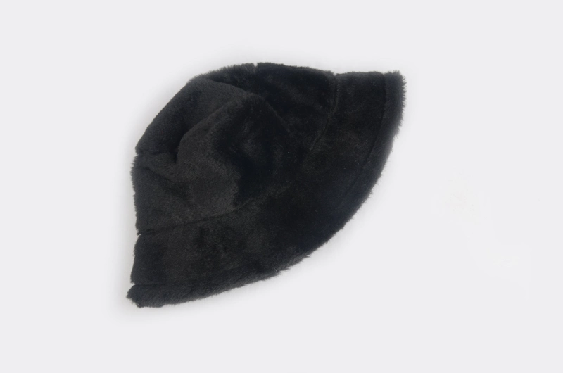 Black Soft Fluffy Faux Fur One Size Winter Bucket Hat