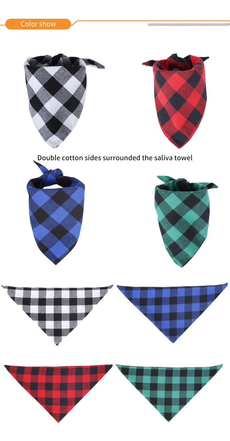 Fashion Fancy Customizable Double-Layer Cotton Plaid Triangle Scarf Pet Bandana