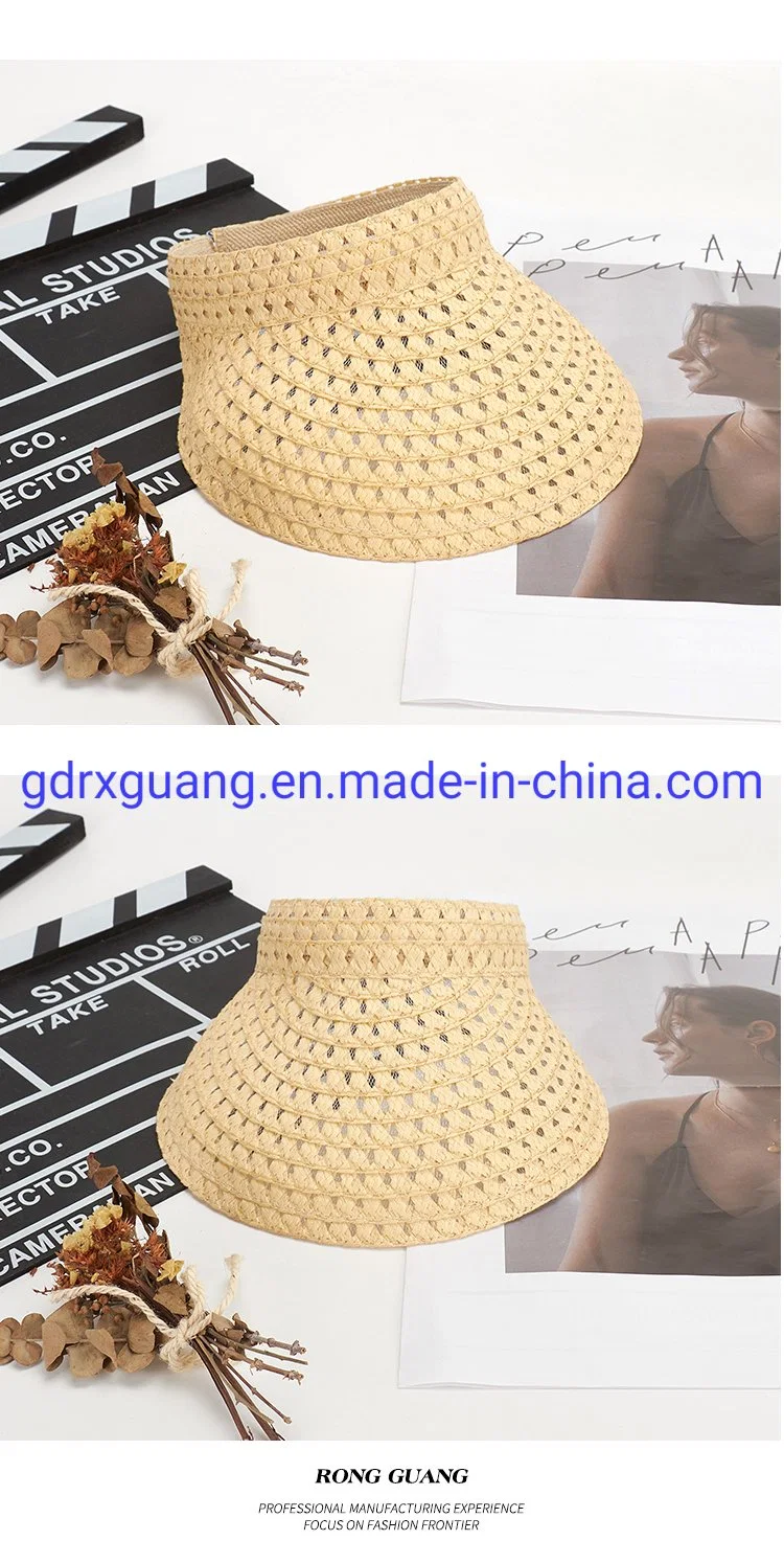 High Quality Hand Woven Visor Caps Summer Women Custom Straw Hat