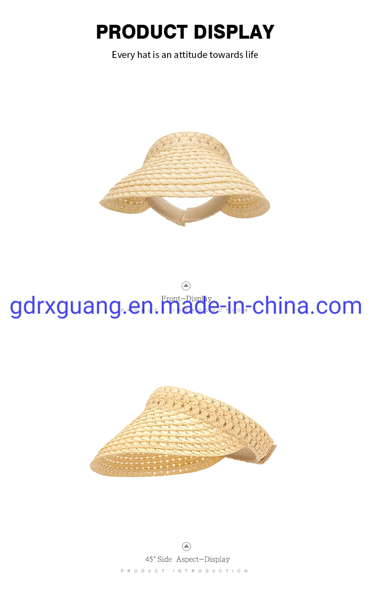 High Quality Hand Woven Visor Caps Summer Women Custom Straw Hat