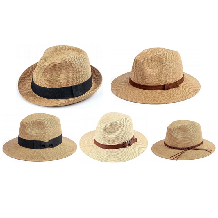 Wholesale Outdoor Beach Summer Men Straw Floral Hat Custom Logo Fedora Hat