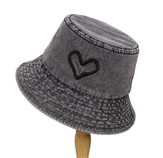 Denim Heart Embroidered Bucket Hats for a Fashion Statement