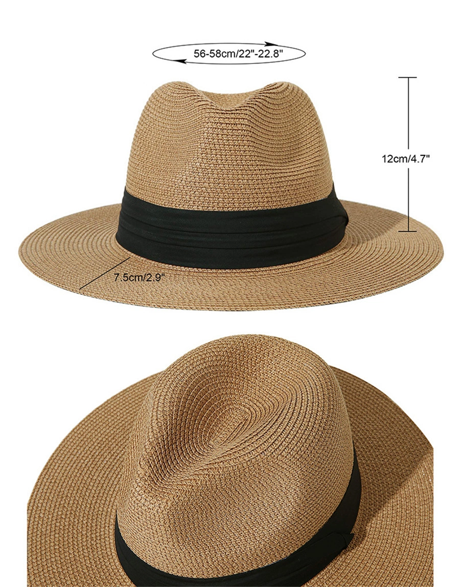 Women Wide Brim Straw Panama Roll up Hat Fedora Beach Sun Hat Upf50+