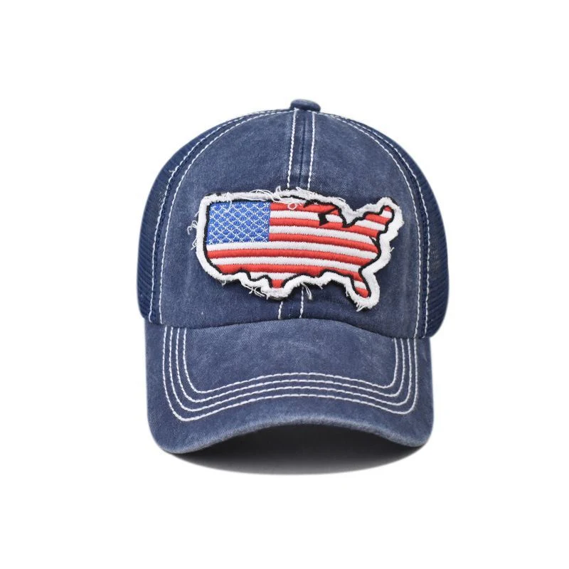 Logo Customized Trucker Hat Distressed Vintage Baseball Cap Us Flag Embroidery Woven Patch Custom Dad Hat