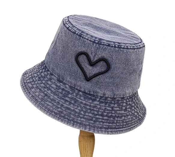 Denim Heart Embroidered Bucket Hats for a Fashion Statement