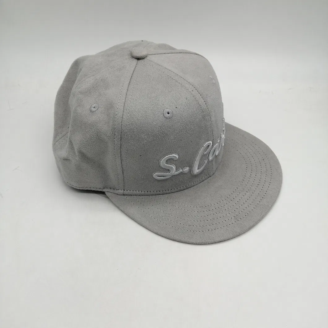Custom Embroidery Logo Suede 6 Panel Luxury Flat Brim Snap Back Cap Sport Hip Hop Snapback Hat