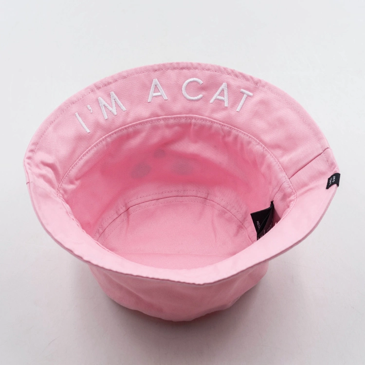 Custom Foldable Summer UV Protection Cartoon Bucket Reversible Cat Embroidery Plain Hat for Children