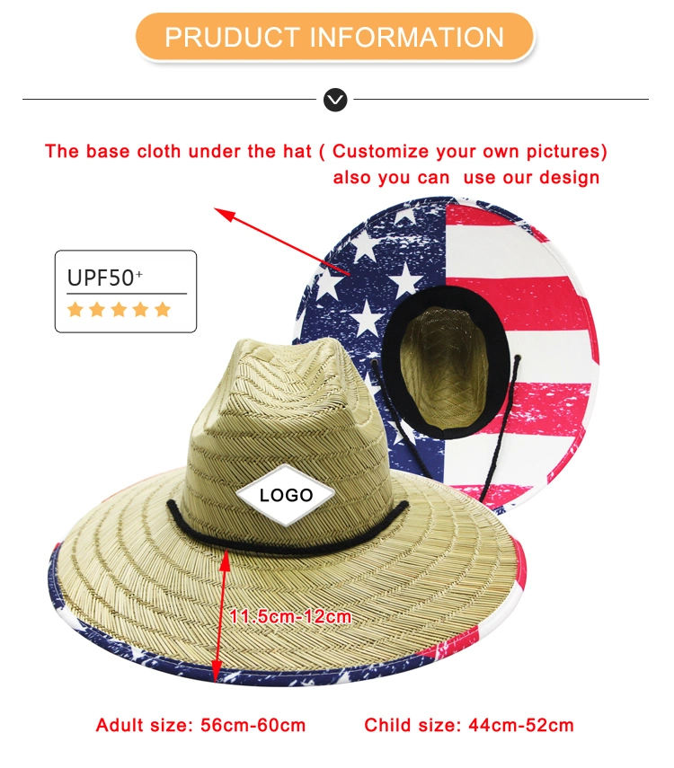 Hot Selling Custom Australia Beach Lifeguard Men Natural Grass Straw Hat