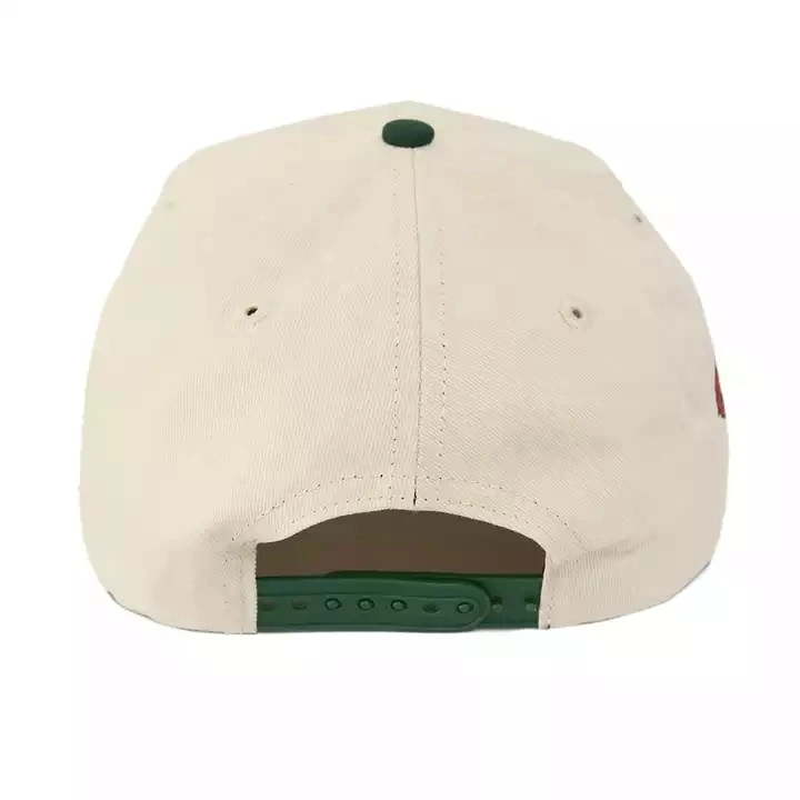 Custom Logo High Quality 5 Panel 3D Embroidery Patch Baseball Hat Sports Caps Two Tone Cream and Forest Green Hats