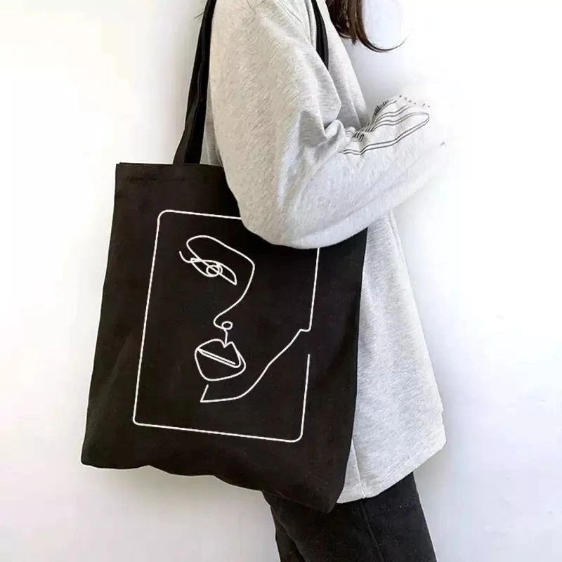 Wholesale Customised Cheap Grocery Reusable Shopper Shopping Black Cloth Canvas Fabric Tote Bag