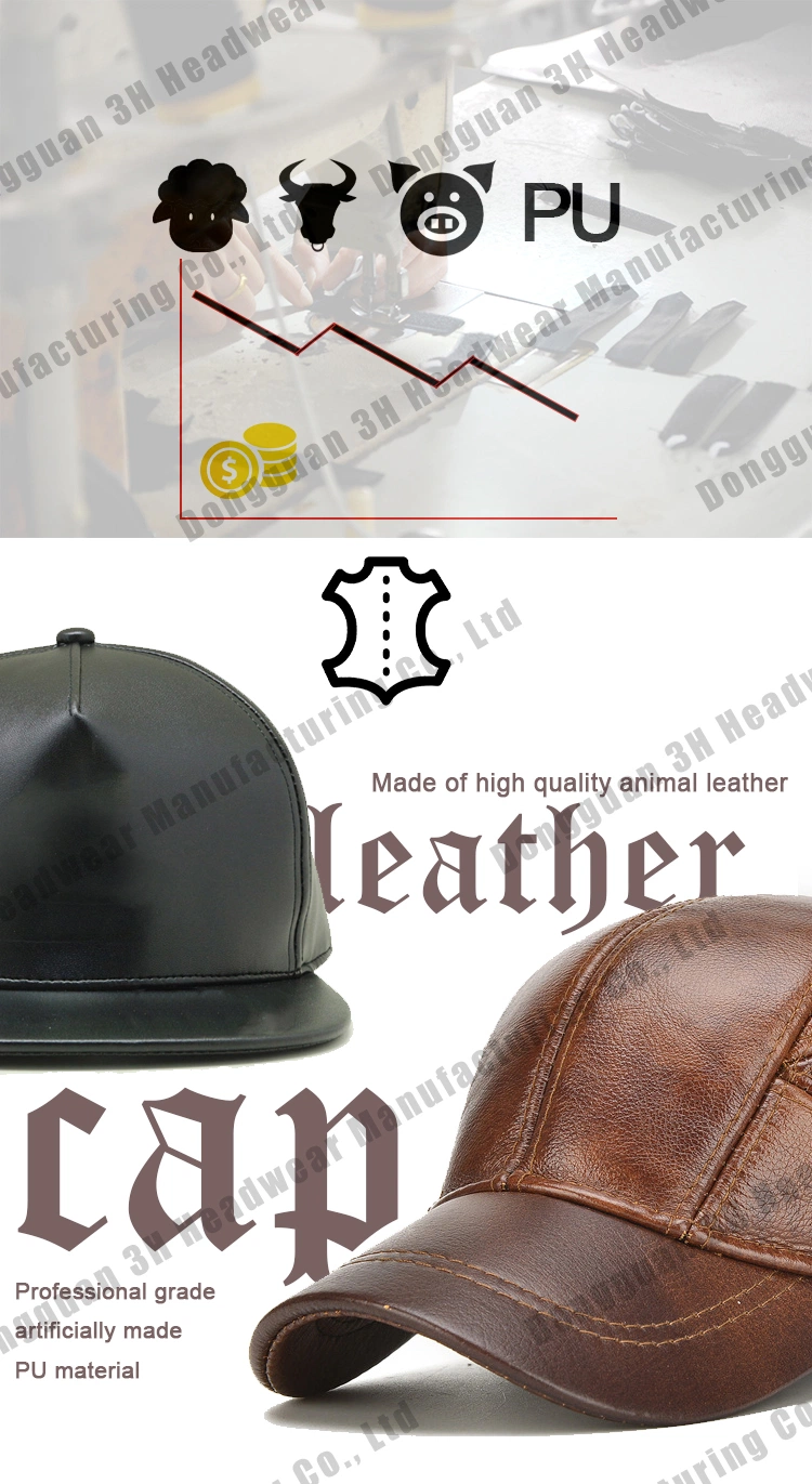 3hcap High Quality Vintage 6 Panel Baseball Gorras Custom Logo PU Leather Hats Caps