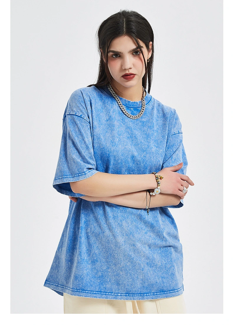 Wholesale OEM ODM Custom Oversize Mens T-Shirts Washed Color Acid-Washing Cotton Unisex