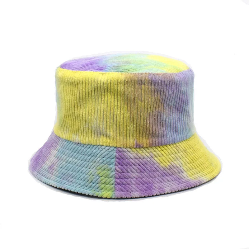 Top Sale Tie-Dye Luxury Corduroy Bucket Hat Wide Brim Reversible Sunshade Cap Hip Hop Hat Unisex Fisherman Bucket Hat