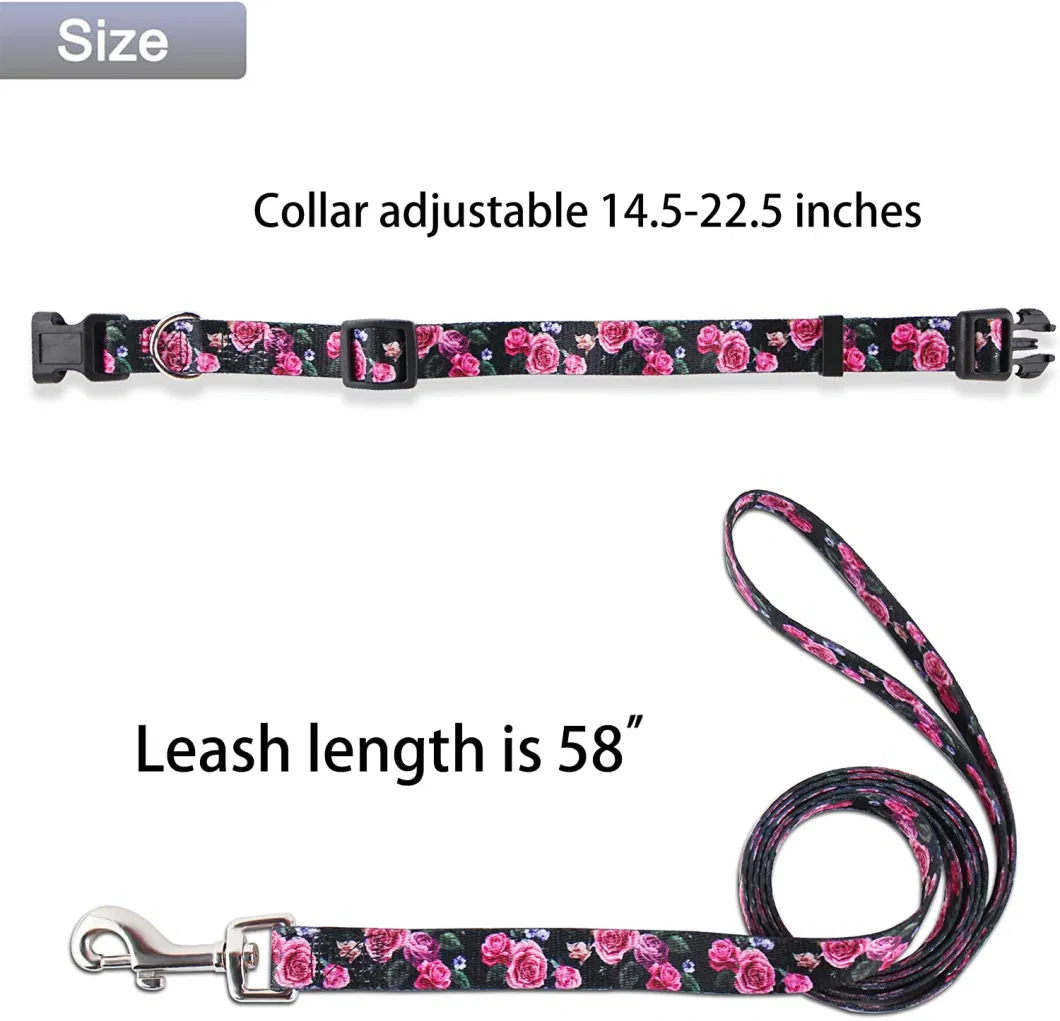 2-Black Rose Bow Tie Dog Collar and Leash Set, Adjustable Cute Plaid Soft Dog Bowtie Collar Bandana and Leash, Dog Accessories for Small Medium Dogs Cats Pets