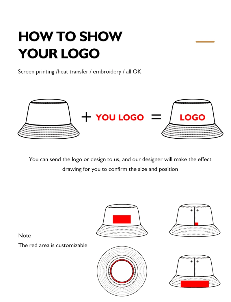 OEM Polyester Woven Label Logo Sublimation Printed Custom Reversible Bucket Hat