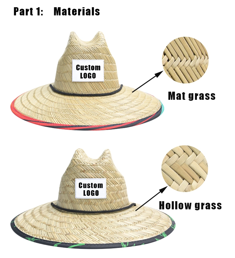 2023 Hot Sale Lifeguard Unisex Summer Outdoor Natural Straw Wide Brim Surfing Straw Hat with Logo