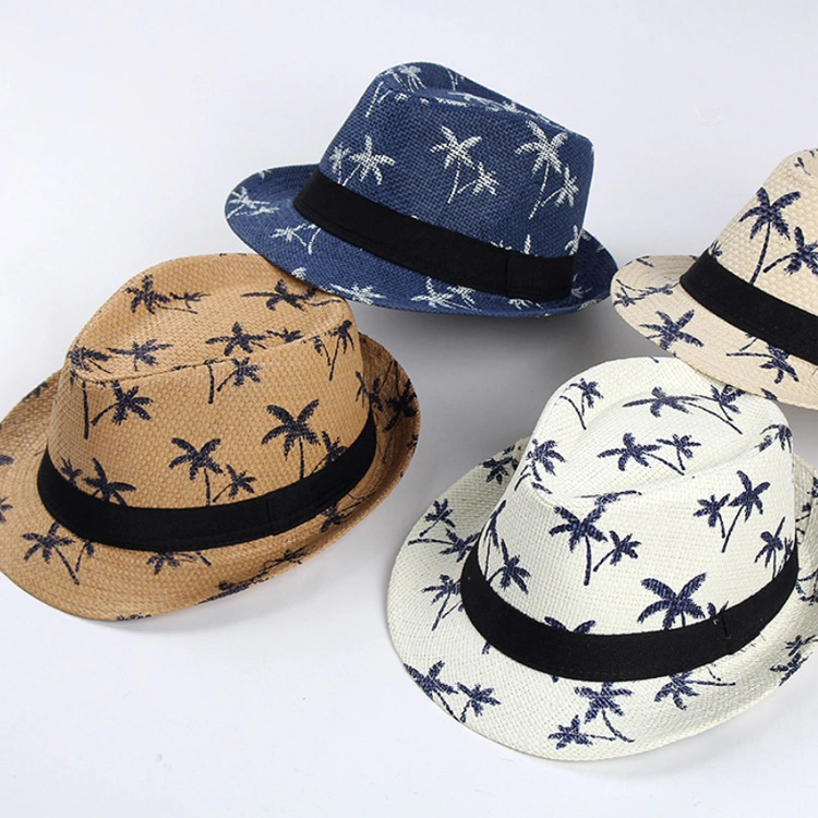 Wholesale Outdoor Beach Summer Men Straw Floral Hat Custom Logo Fedora Hat